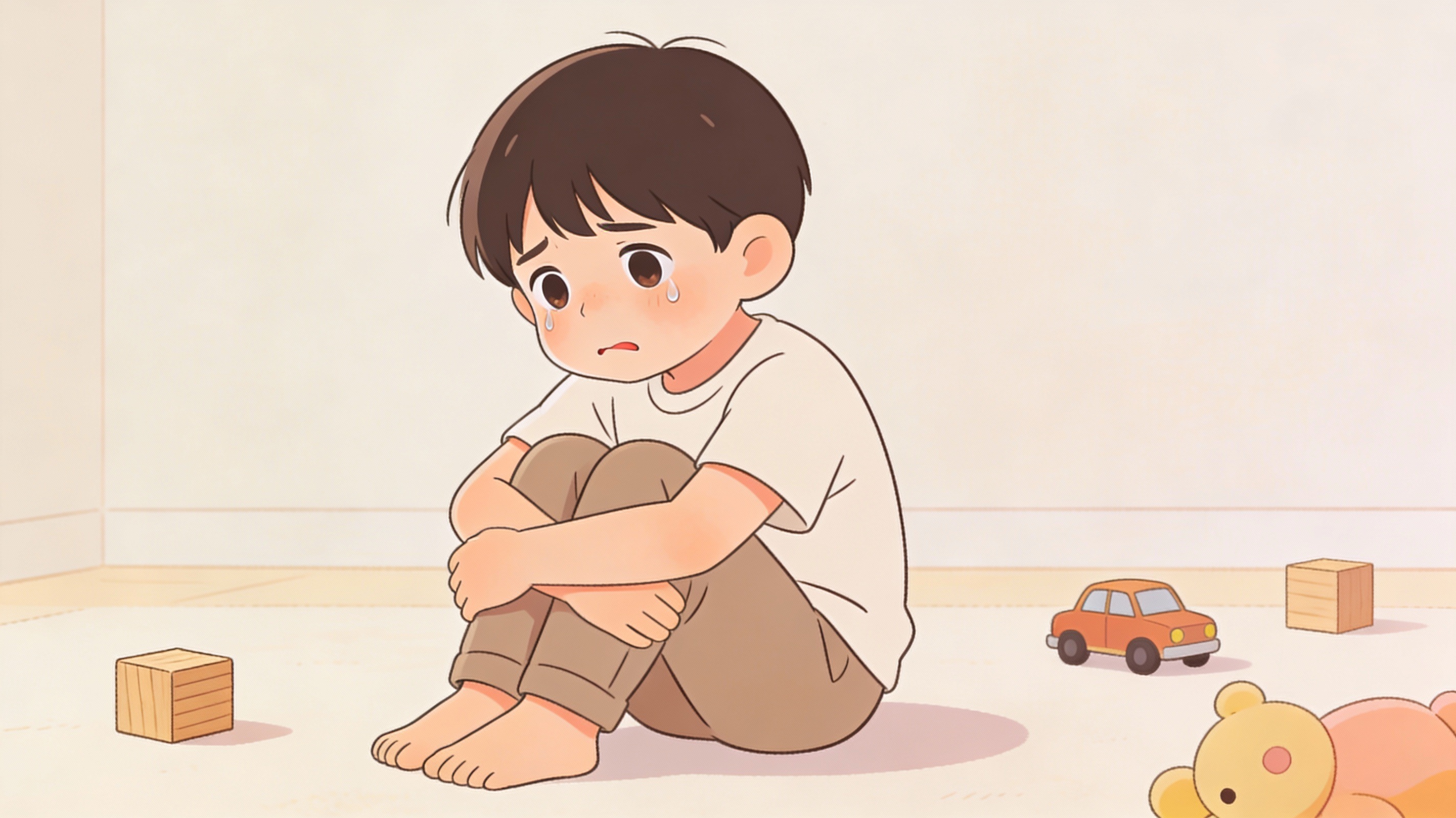 Young child showing distress after abrupt end to playtime